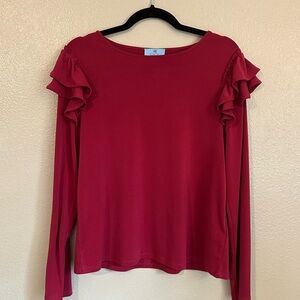 Women's Red Ruffle Sleeve Top